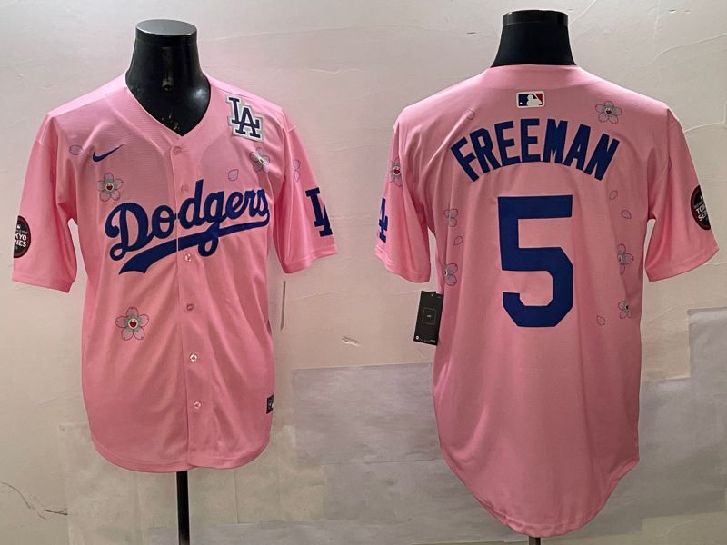 Men Los Angeles Dodgers 5 Freeman Pink Sakura Edition 2025 Nike MLB Jersey style 4